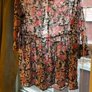 Sheer Floral Scoop-Neck Tunic